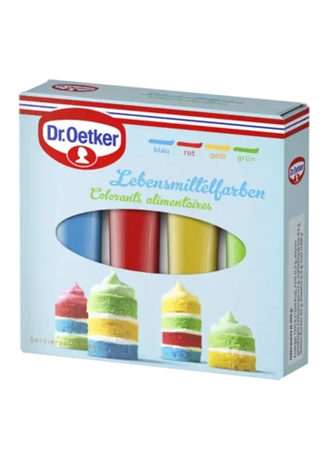 Dr. Oetker Colorants alimentaires en vert, jaune, rouge et bleu