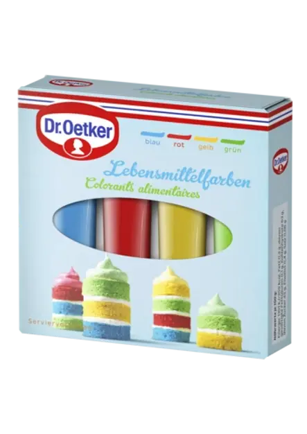 Dr. Oetker Lebensmittelfarben (Grün, Gelb, Rot, Blau)