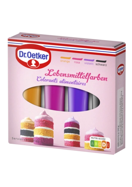 Dr. Oetker Lebensmittelfarben (Violett, Schwarz, Rosa, Orange)
