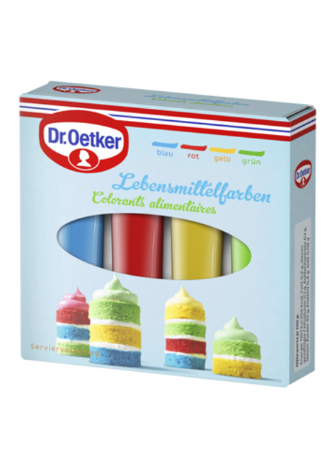 Dr. Oetker Lebensmittelfarben Grün, Gelb, Rot und Blau